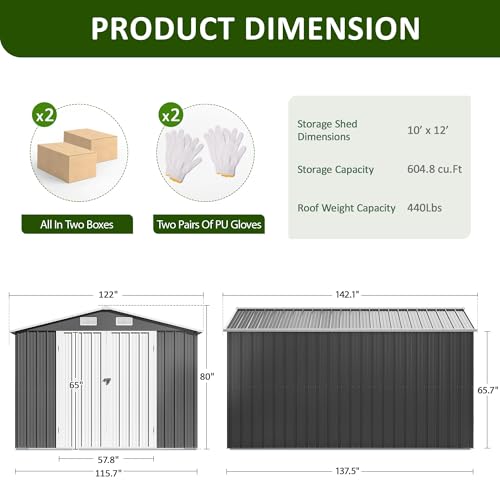 Dausola 10x12 FT Outdoor Metal Storage Shed, Lockable Doors – Epic ...
