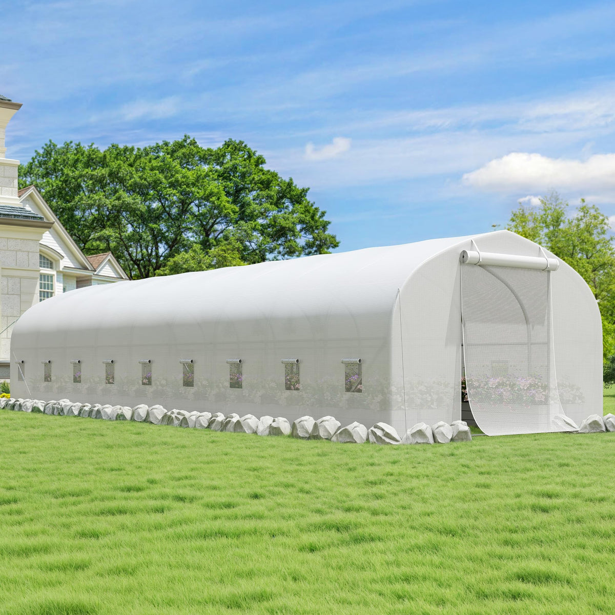 Dwvo High Tunnel Greenhouse - Galvanized Frame - Ropes, Zipper Doors ...