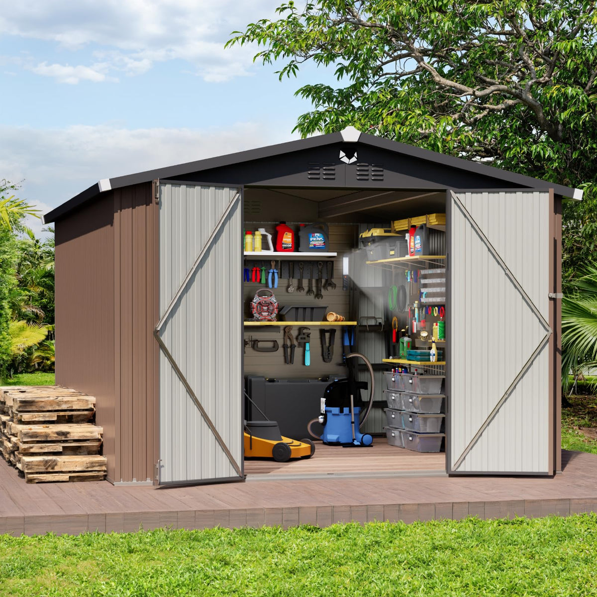 Sannwsg 10x12 Metal Storage Shed, Lockable Doors, Waterproof